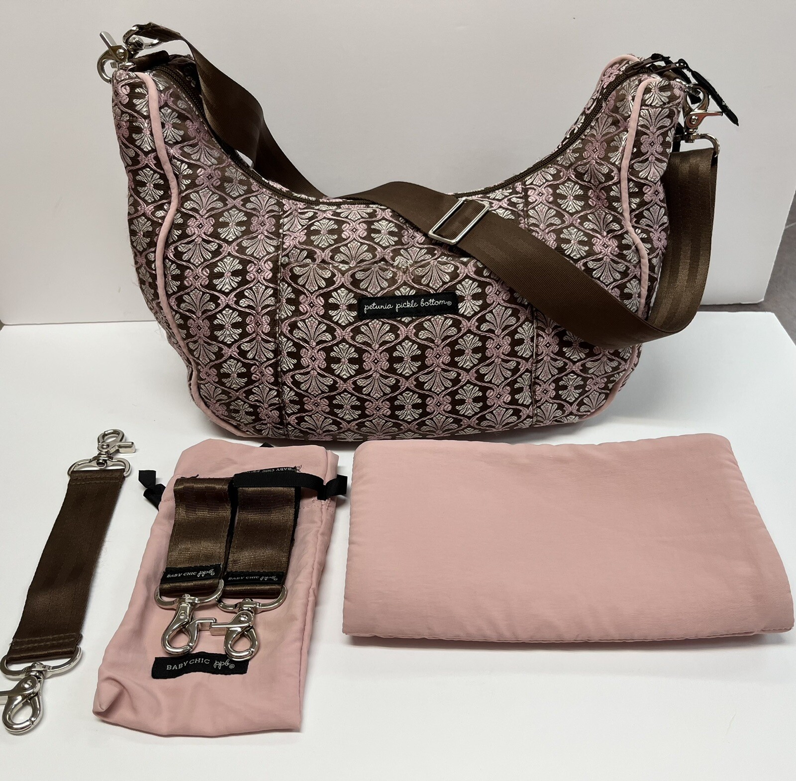 Petunia Pickle Bottom Touring Tote Diaper Bag in Pink Brown with 3 Strap Options-image