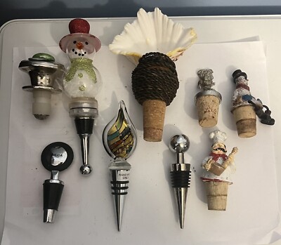 Assortment Of Decorative Wine Bottle Stoppers Lot Of 9  stoppers