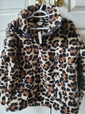 J Crew Snap-collar sherpa sweatshirt Polartec fleece leopard Size XS