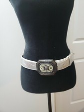 VITA NUOVA Studded Silver Buckle with Rhinestones studs Leather Belt Sz 32