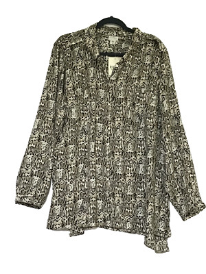 Jaclyn Smith Woman Blouse Plus Size 2X Black Brown Reptile Snake Office Travel