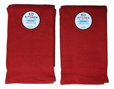 Set of 2 SAMBA RED Textured Waffle Terry Kitchen Towels by Kay Dee Designs