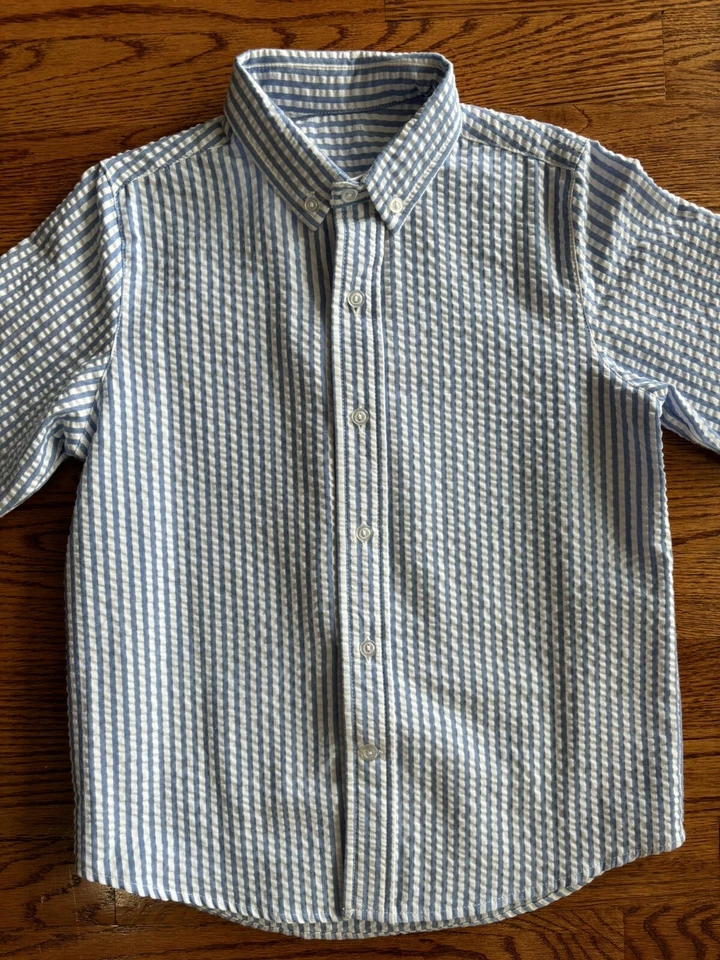 Camisa Kelly's Niños Niño Azul Seersucker Abotonada Talla 6-7, ¡Linda!! Foto 2 de 4