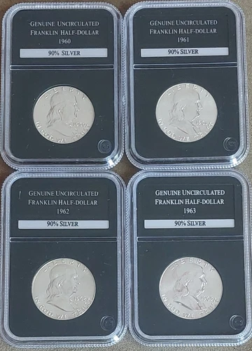 1960 1961 1962 1963 FRANKLIN 90% US Silver 50c 1/2 Dollar Coin Lot ALL GEM UNC !