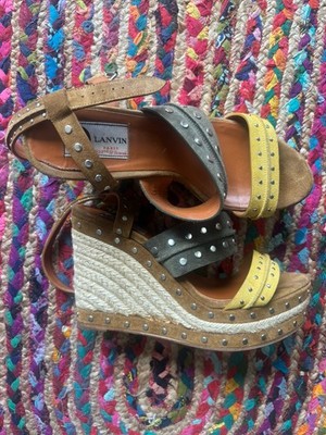 Lanvin Women s Multicolor Leather Espadrille Wedge Open Toe Studded Sandals