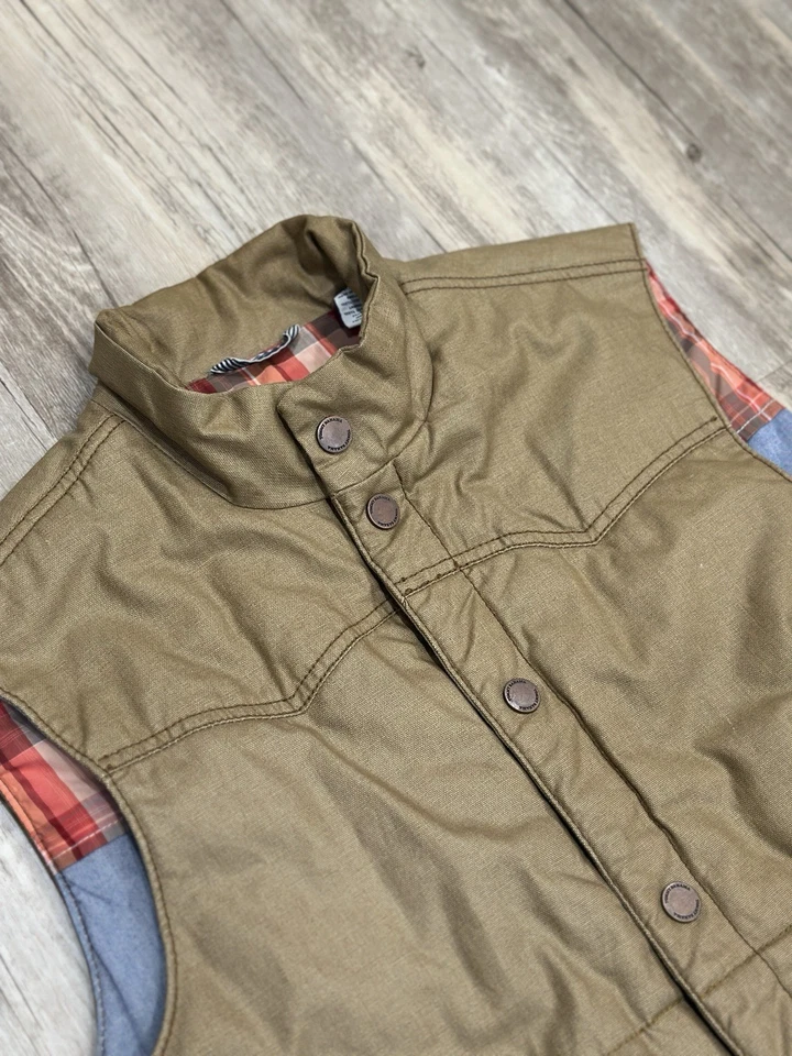 Tommy Bahama Snap Button Puffer Vest Men’s Size M Plaid Lined Cotton Brown - Image 4 of 4