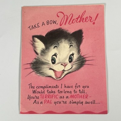 Vintage 1952 Pop Up Mother s Day Card Cute Kitten Cat Anthropomorphic RustCraft