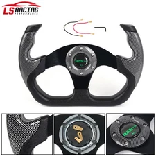 Universal 6 Hole 13"/325mm Flat Drift Racing Steering Wheel U-Shape Horn Button