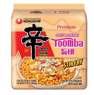 Nongshim Shin Toomba Stir Fry Creamy Premium Ramen Noodle Soup Pack, 4.83 oz X 4