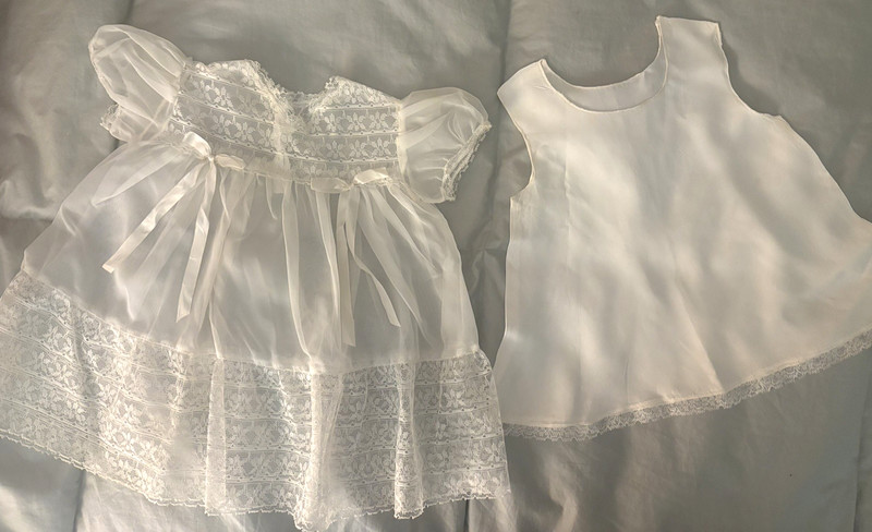 VTG (60's) White Baptism / Christening Dress & Slip, 3 - 6 mo.
