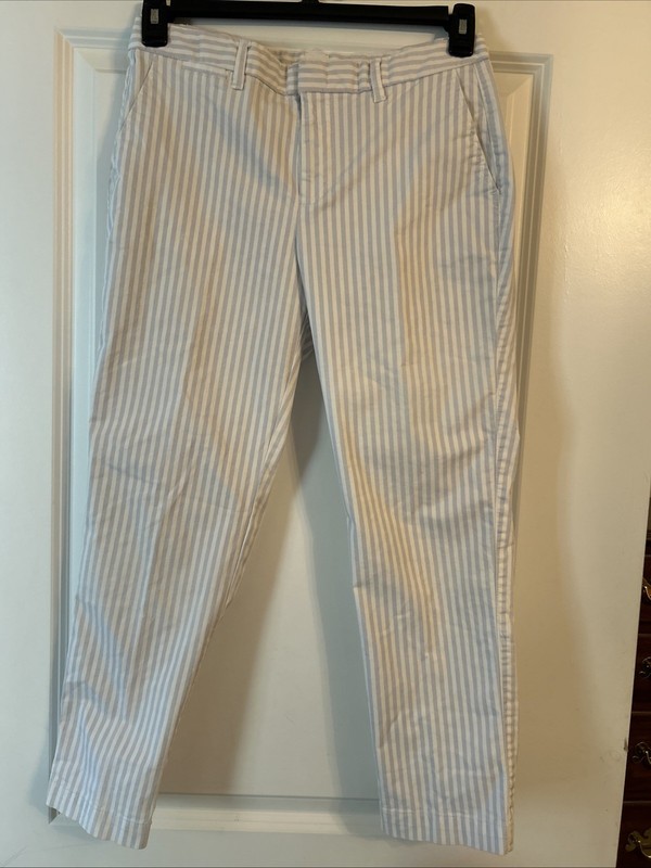 Woman’s GAP CHINO SLIM CITY CROP WHITE/Gray Stripes Size 4