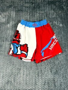 Mens MMA Fight Shorts Small Red White Graphic Elastic Waist Wrestling Boxing