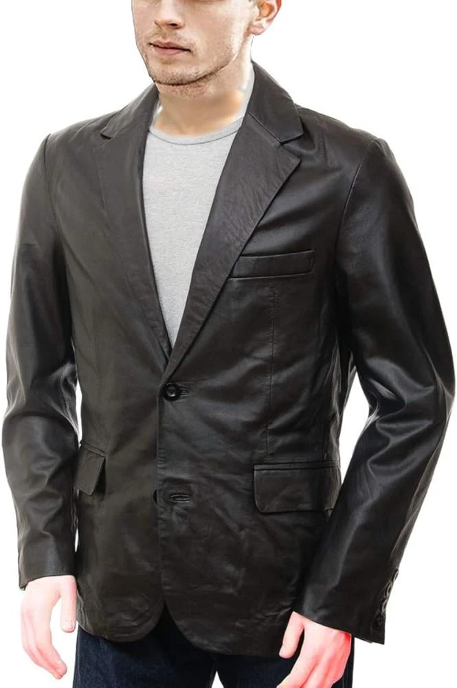 Authentic Luxury New Men's Black Leather Blazer Real Soft Lambskin Coat Blazer