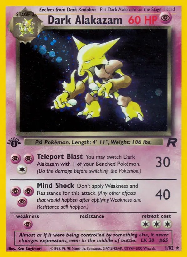 Dark Alakazam - 1/82 - Pokemon Team Rocket 1st Edition Holo Rare Card WOTC NM