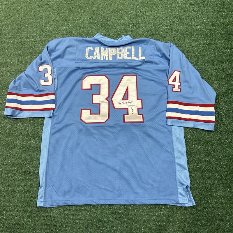 Earl Campbell Signed Oilers Mitchell And Ness Jersey Inscrib "HOF 91" Fanatics