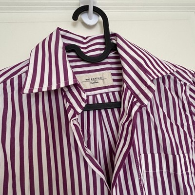 Weekend MaxMara Striped Button Down Shirt Purple White Cotton Top US 0 IT 34 ExC