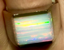 Men's 12.5 SUNSET GLOW Vivid Thick Square White FIRE Opal Ring heavy 22 gr Z