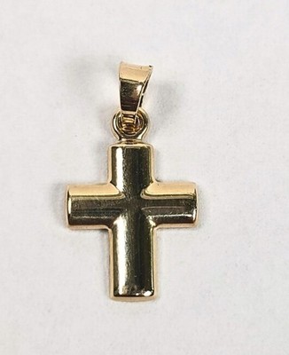 10K Gold Schlicht Kreuz Anhänger Charm Poliert Minimalistisch Kruzifix Religiös 15mm