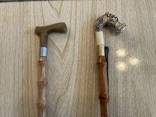 Vintage Bamboo Shoe Horn Pair Carved Dog Head and Handle