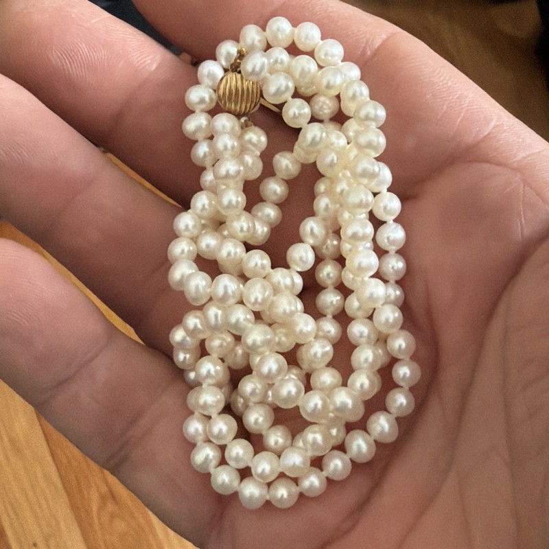 Vintage Two Row Freshwater Cultured Pearl 14k.Yellow  Necklace Elegant