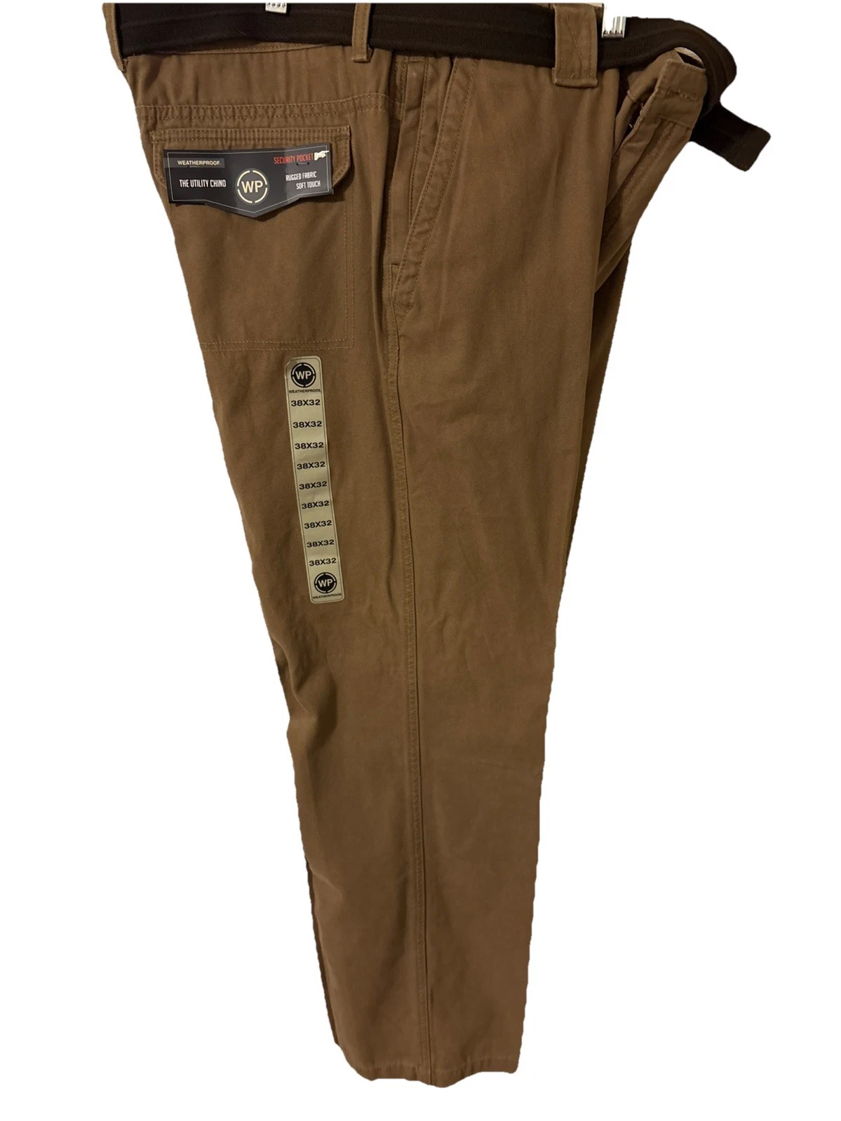Weatherproof The Utility Chino Pants In Size 38x32. NWT Tan Khaki Sec Pocket