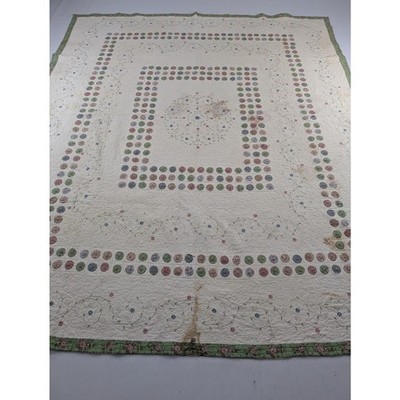 Vintage traditionelle Handarbeit Blumen bestickt Yo-Yo Puff Kreise Quilt 225x200