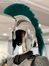 Troy Helmet with Green Plume Greek Achilles Armor Medieval LARP Cosplay Costume