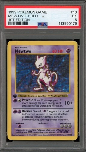 Pokemon Mewtwo Base Set Shadowless 1st Edition Holo Rare #10 PSA 5