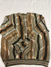 MIKO Sweater Mens 2XL Brown Green Abstract Textured Knit Wool Acrylic