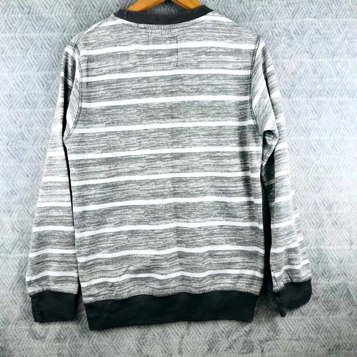 Sudadera Lee Cooper S para hombres, Rayas blancas grises, logo forro polar de cuello redondo