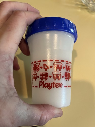 Vintage 90s 1995 Playtex Sippy Cup Blue Purple Trains With Seal