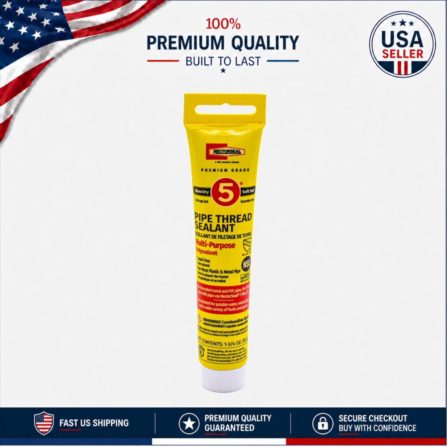 No. 5 Pipe Thread Sealant, 1.75 oz - Soft Setting, Metal-Free & Water Resistant