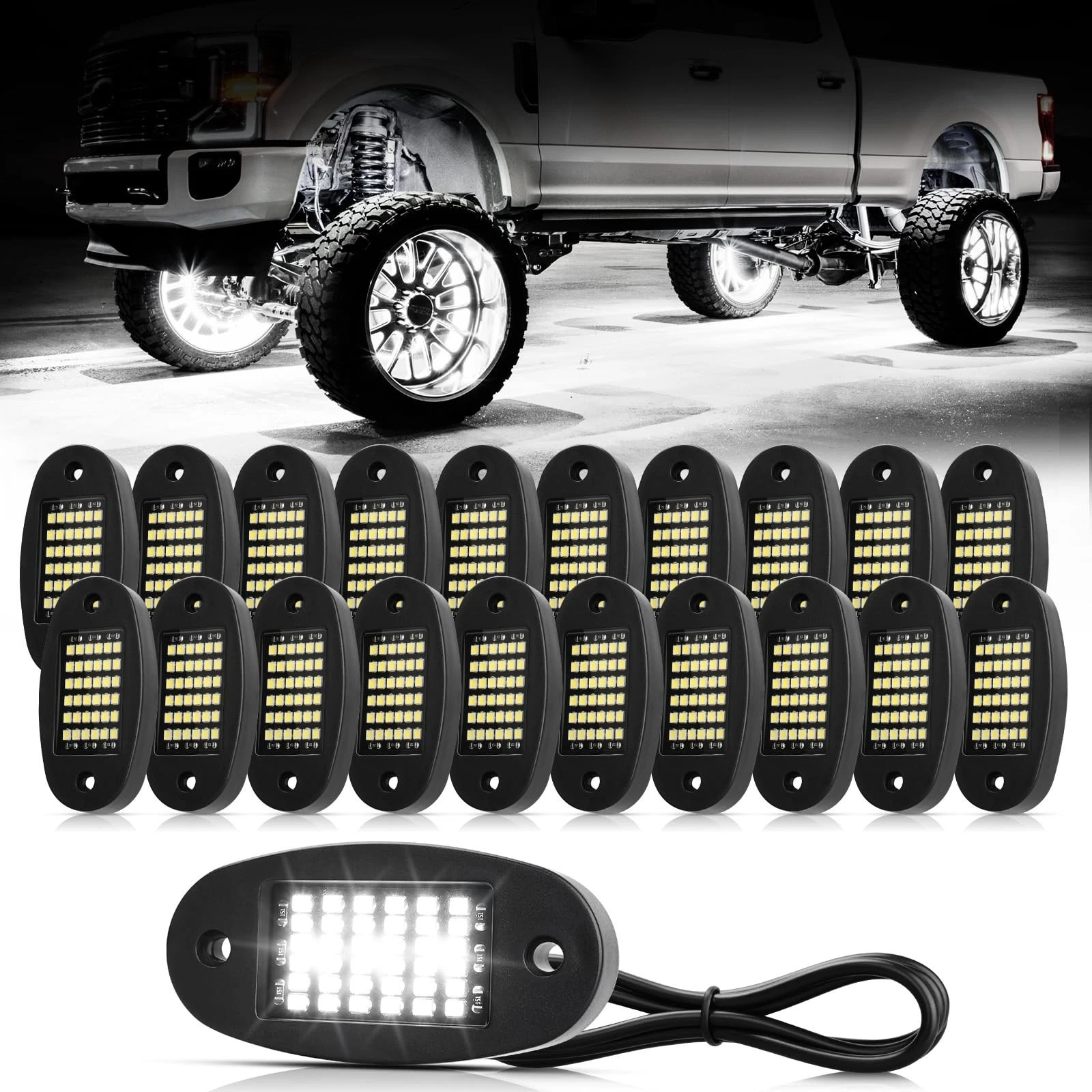 20 Pods 6000K White Rock Lights - Super Bright LED Underglow for Trucks & Boats