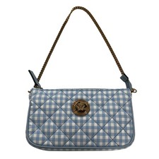 15-92 VERSACE La Medusa Mini Quilted Gingham Bag Blue 4"Hx7"Wx1"D