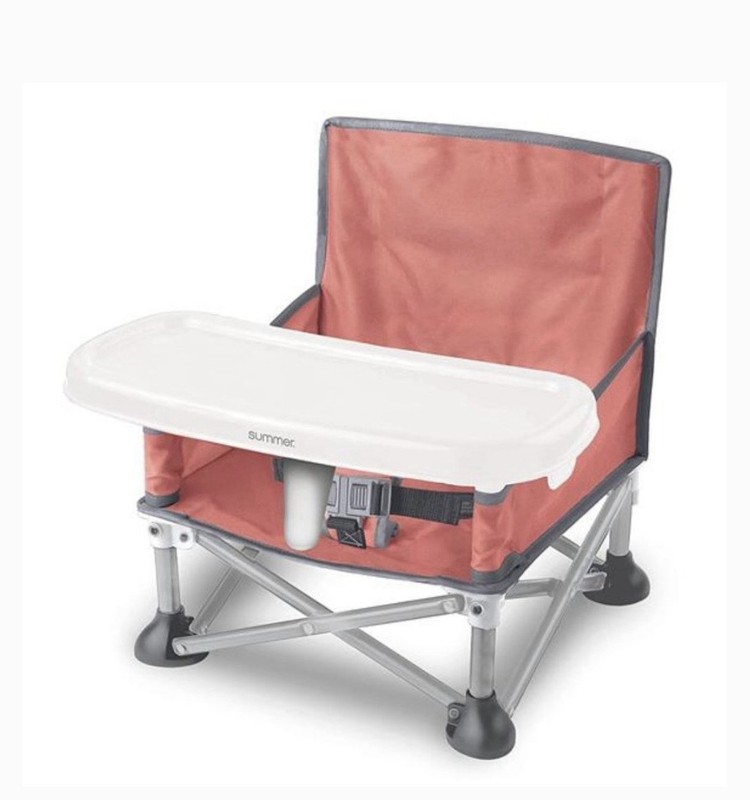 Summer Folding Baby Booster Seat with Tray & Carrying Bag, Pink/Gray/White