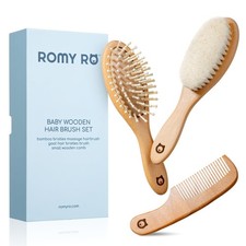 ROMY RO Wooden Baby Hair Brush Set - Natural Bristle Comb Cradle Cap Brush