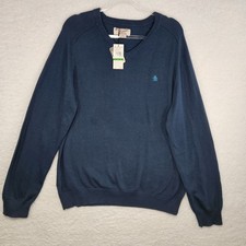 Original Penguin V-Neck Sweater Long Sleeve Super Soft Preppy Blue Knit Large