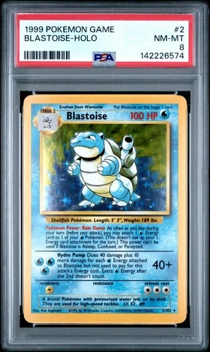 Pokemon PSA 8 NM Mint Blastoise Holo 2/102 Unlimited Base Set