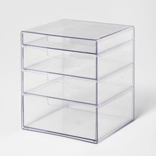 4 Drawer Stackable Countertop Organizer Clear: Bathroom