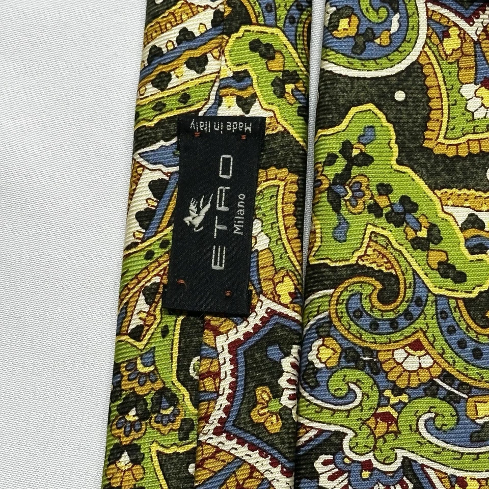 ETRO Milano Green Ornate Abstract Men's Silk Tie Made Italy Necktie 57" x 3.75” - Image 3 of 4