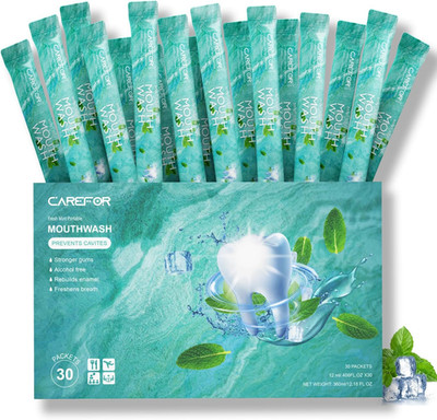 Mouthwash Travel Size Portable Packets to Go, Alcohol & Fluoride Free Fresh Mint