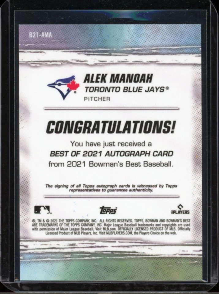 2021 Bowman's Best ALEX MANOAH rookie RC autograph AUTO blue jays - Image 2 of 2