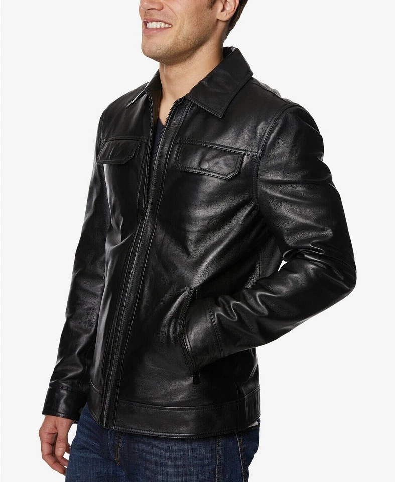 RRP $495 PERRY ELLIS Portfolio Men's Lambskin Leather Padded Jacket Size M NEW - Image 4 of 4