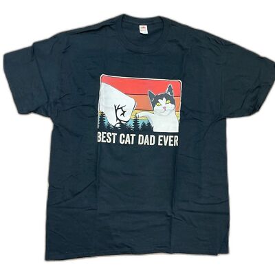 New ''BEST CAT DAD'' Men's Navy Black Vintage Style Graphic Pet, Tee T-Shirt XL