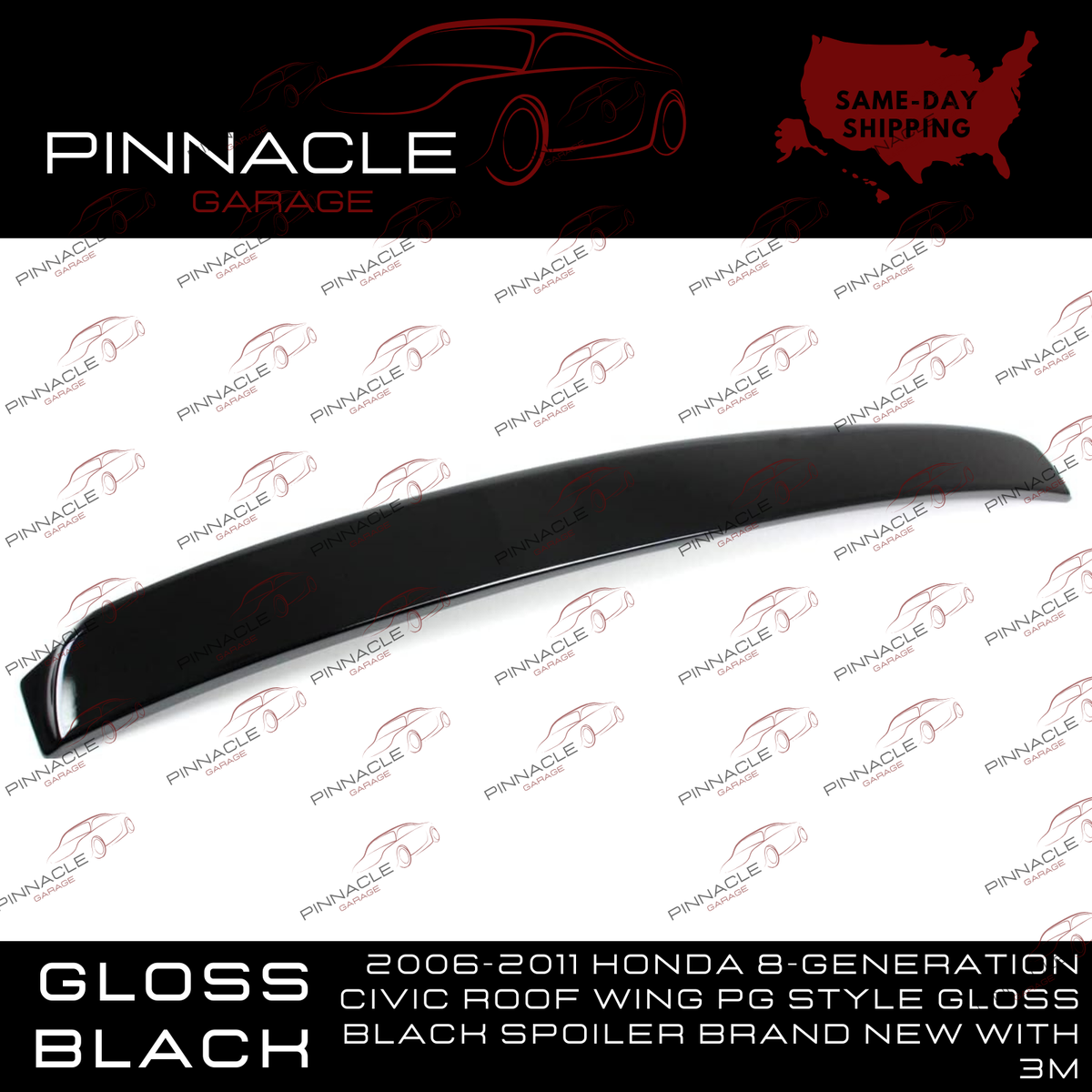 For 06-11 Honda Civic 8th Gen Trunk Spoiler R Style ABS Wing Gloss  2006-2011 Honda 8-generation Civic Roof Wing PG Style Gloss Black Spoiler display picture 1