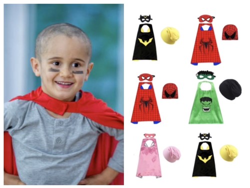 Children Cancer Superhero Cape and Beanie Hat Set Cancer Gift Kids Chemo