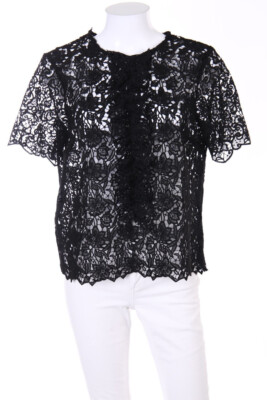 ZARA WOMAN Blouse Lace Frills Volants L black