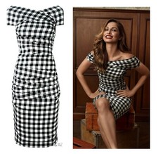 AMAZING! DOLCE&GABBANA IT 44 white black checkered dress open shoulders assembly