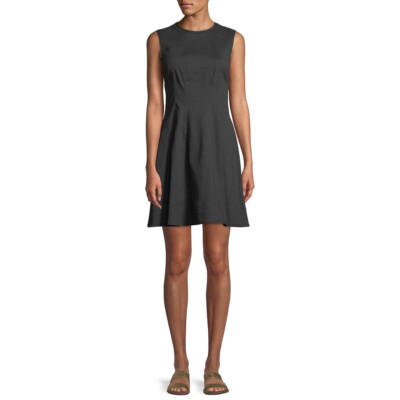 THEORY Modern Tea Dress Solid Black Linen Blend Fit and Flare Size 4  Sleeveless | eBay