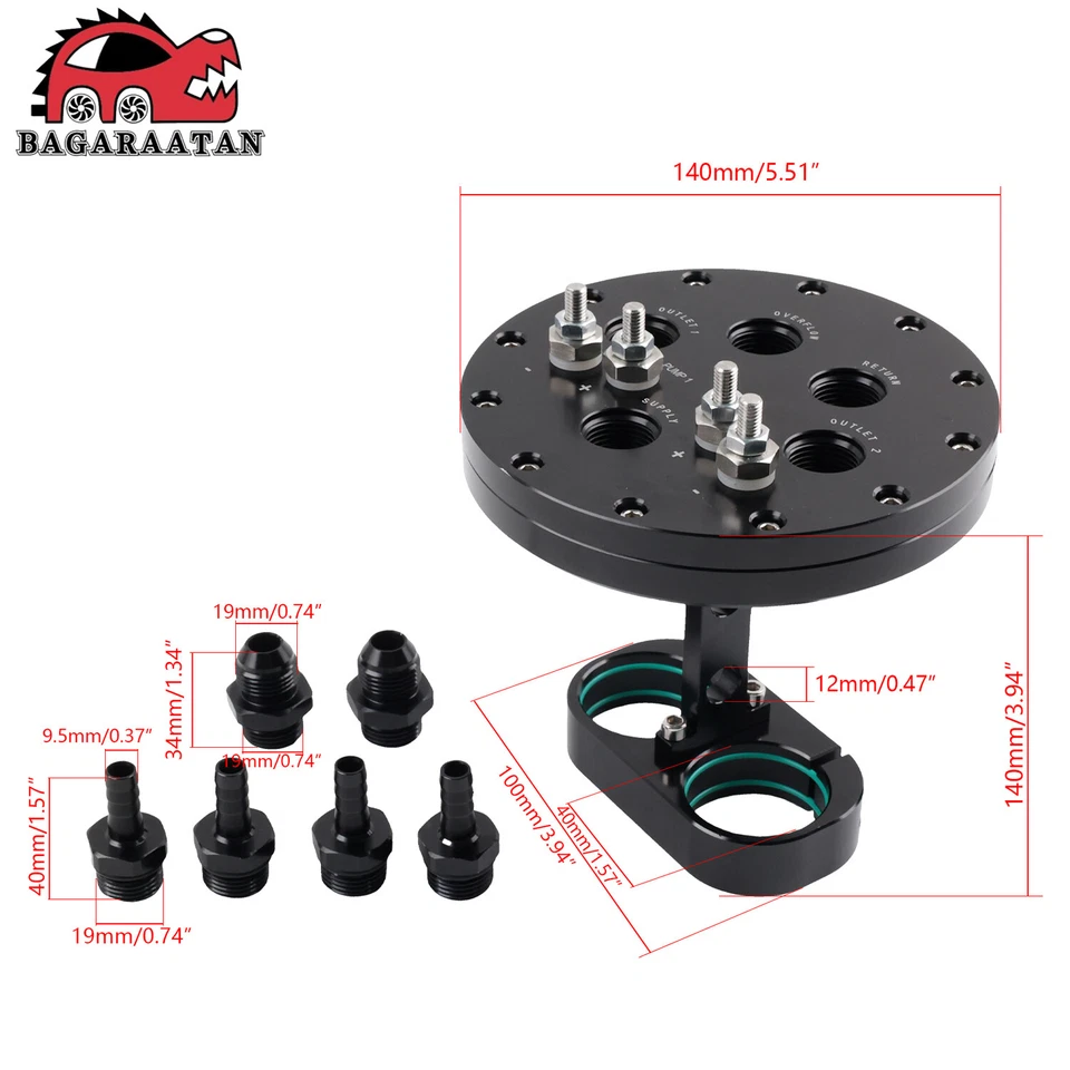 Black Twin Fuel Pump Hanger 39mm Fit For Single or Dual Walbro 39mm– 40mm Pump - Image 2 of 4